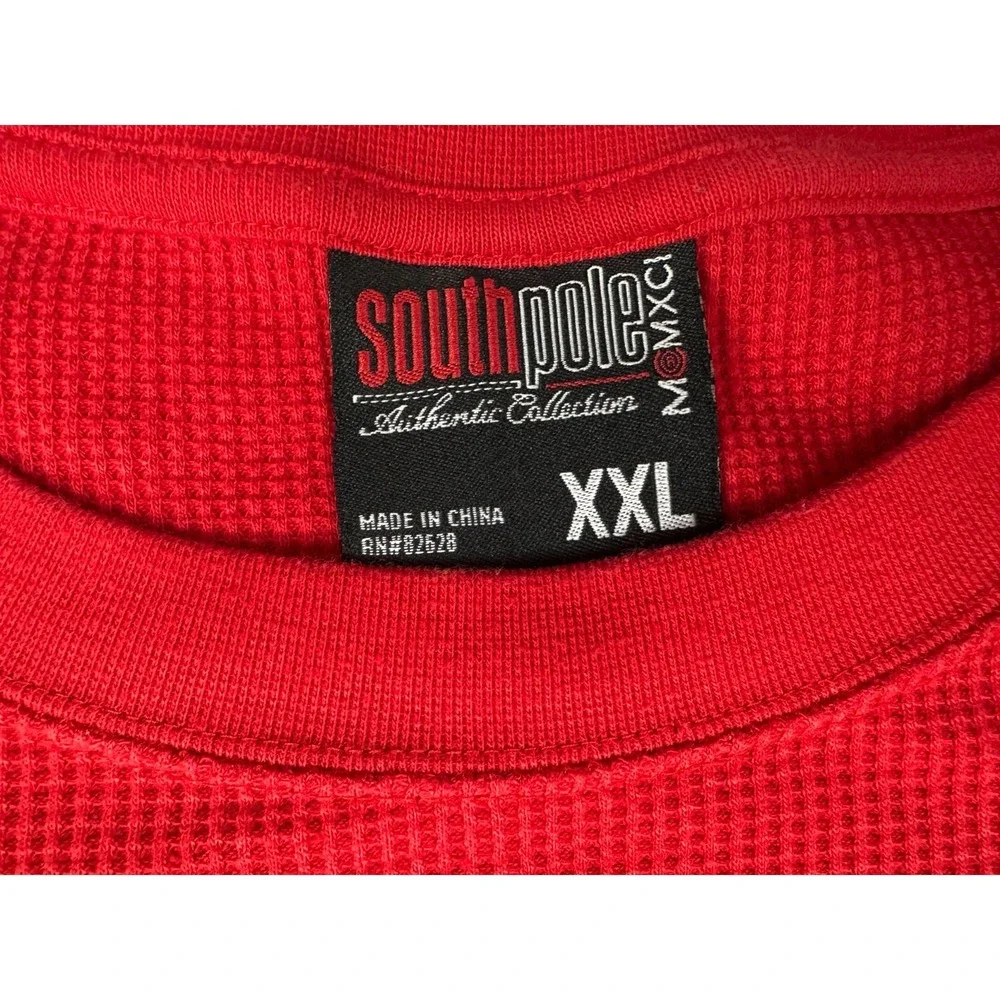 South Pole Y2K Red Thermal Waffle Knit Crewneck Sweater Men's XXL Long Sleeve
